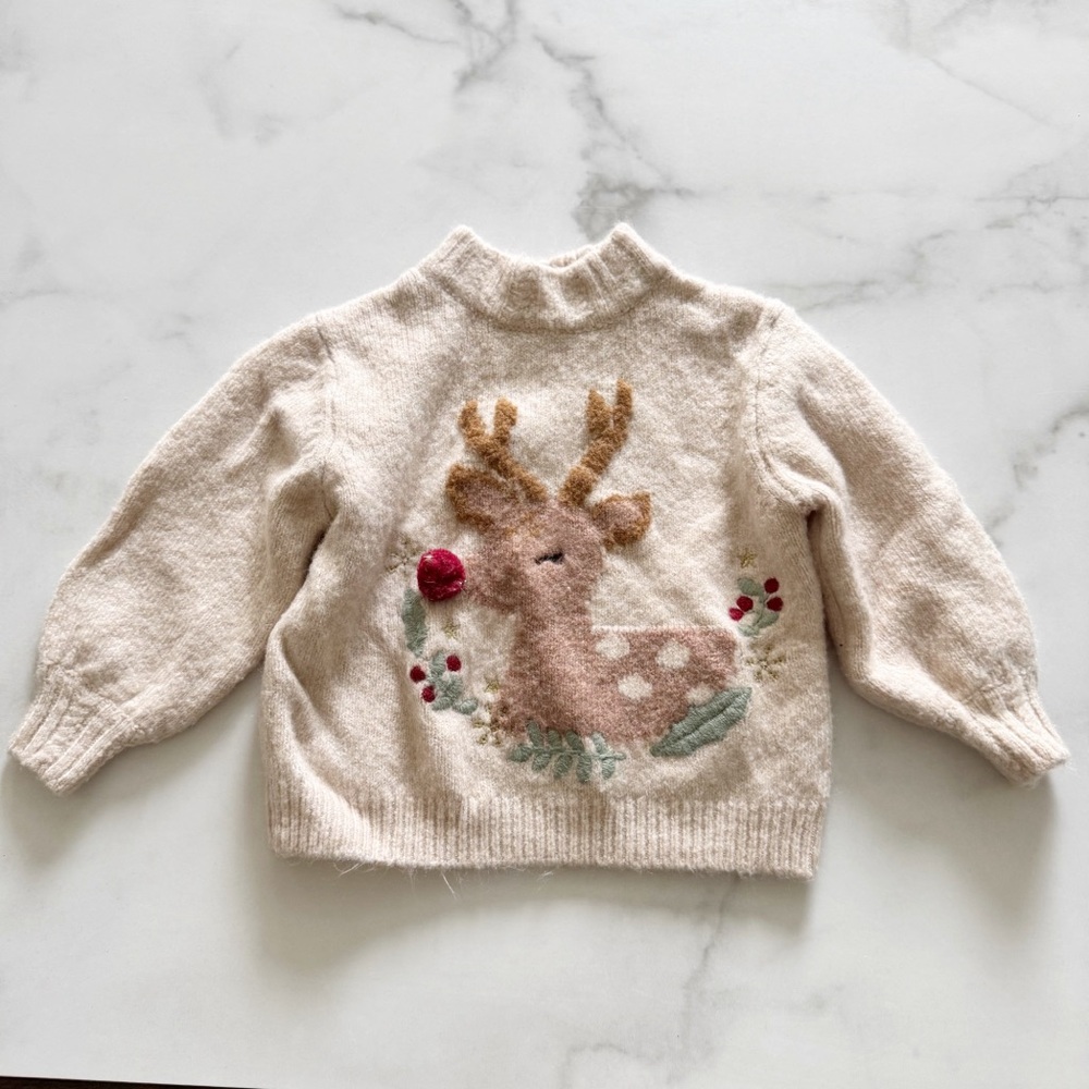 Zara Kids Rudolph Knit High Neck Sweater Size 12-18 month Holiday Christmas - Picture 2 of 5